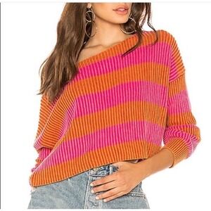 Free People Just My Stripe pullover Cropped Sweater Pink Orange Small